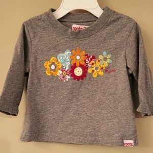 Roots grey long sleeved tee shirt with floral graphic